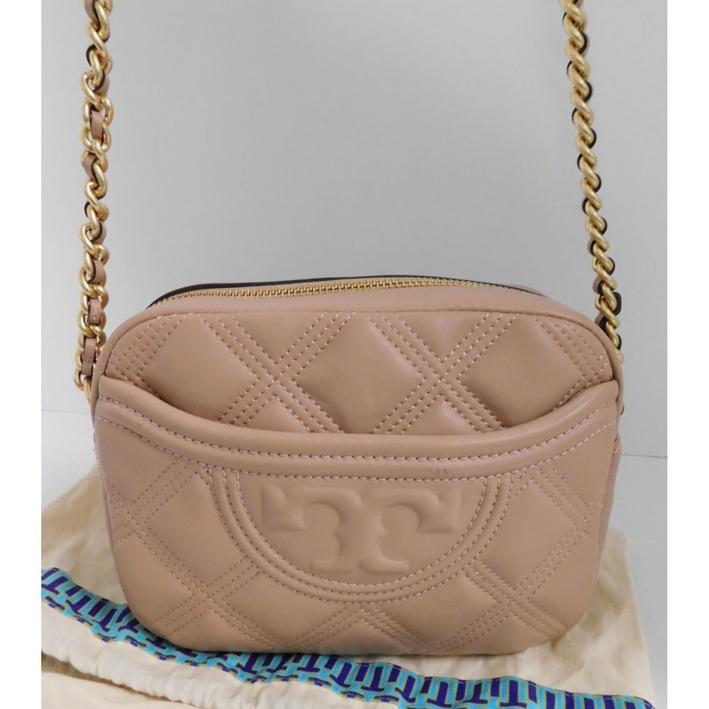 New Tory Burch Fleming Pink Quilted Camera Crossbody Shoulder‎ Bag NWOT - Picture 3 of 8